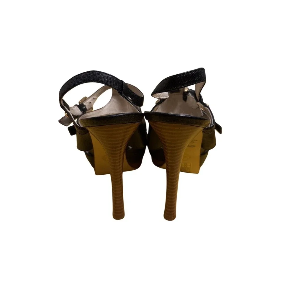 Michael Kors‎ Black Leather Strappy Peep Toe Platform High Heels 8M